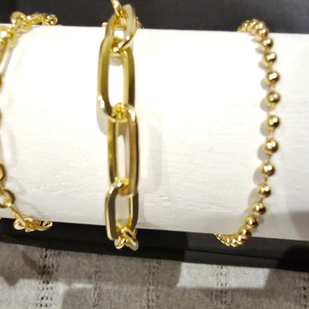 Gold Bracelet Set 4pc Minimalist Stack Beaded Paperclip Chain Dainty Jewelry - Picture 9 of 10